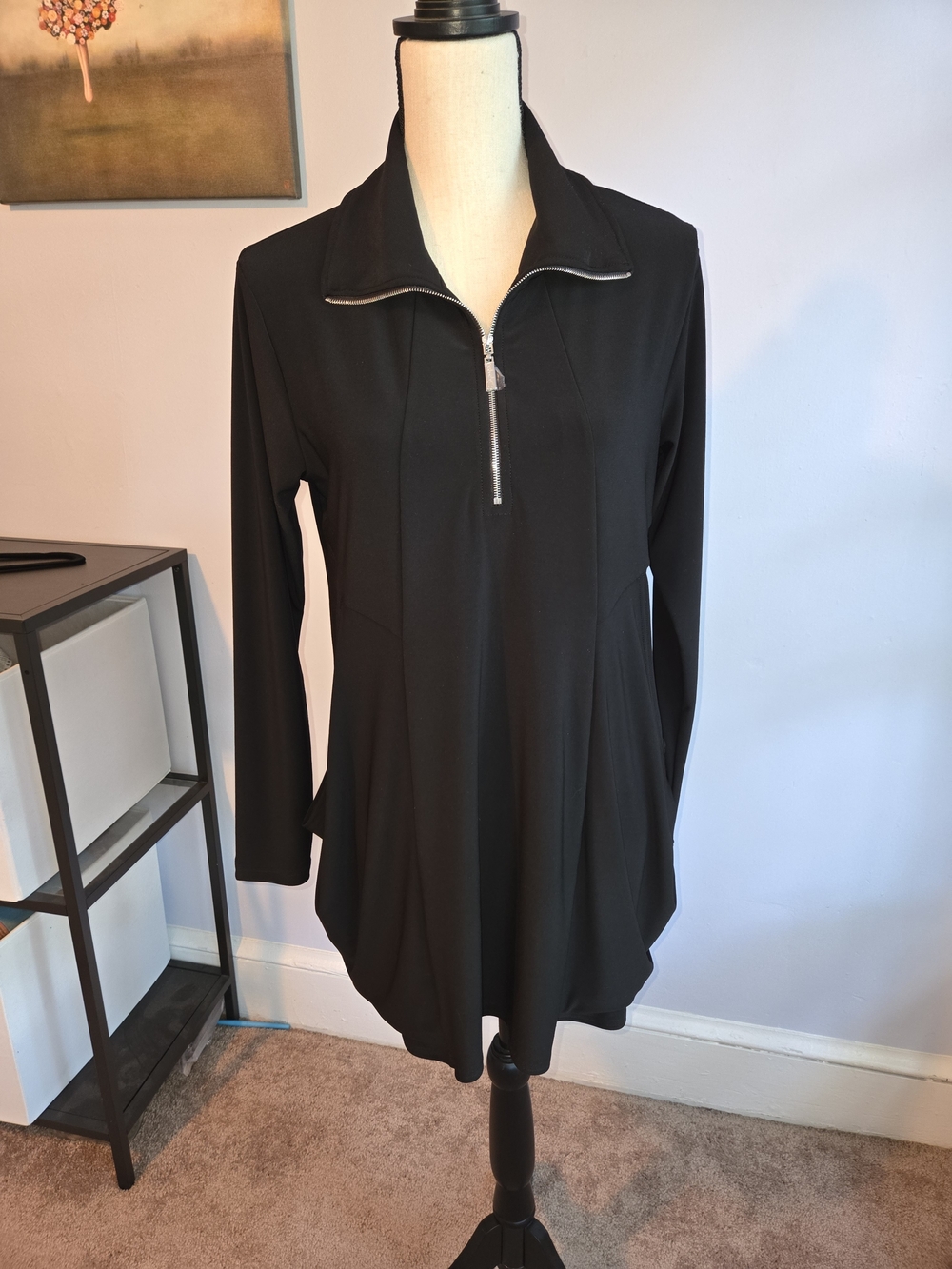 Sympli Double Take Swing Hem 1/2 Zip Long Sleeve Tunic Minimalist Capsule Sz 8